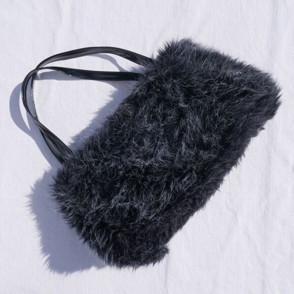90s/y2k grey faux fur fluffy shoulder bag - Picture 7 of 7
